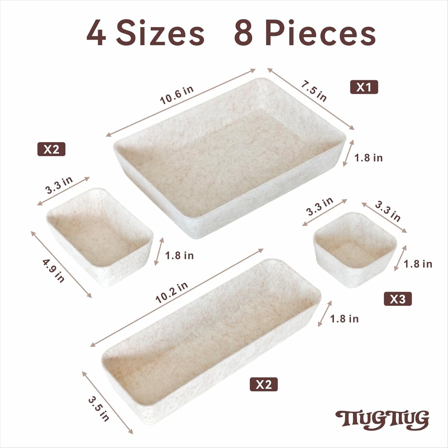 16-Piece Felt Drawer Organizer Set in 4-Sizes, Made from Eco-Friendly Material for Vanity, Makeup, Desk, Office, Kitchen, and Nightstand, Oatmeal