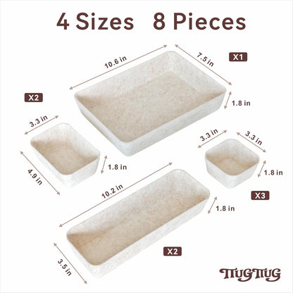 16-Piece Felt Drawer Organizer Set in 4-Sizes, Made from Eco-Friendly Material for Vanity, Makeup, Desk, Office, Kitchen, and Nightstand, Oatmeal