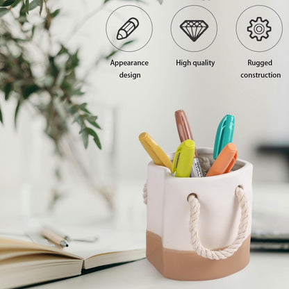 Ceramic Pen Holder, Cute Pen Holder for Desk, Pencil Holder Stand Makeup Brush Holder for School, Home, Office Desk(White Sepia)