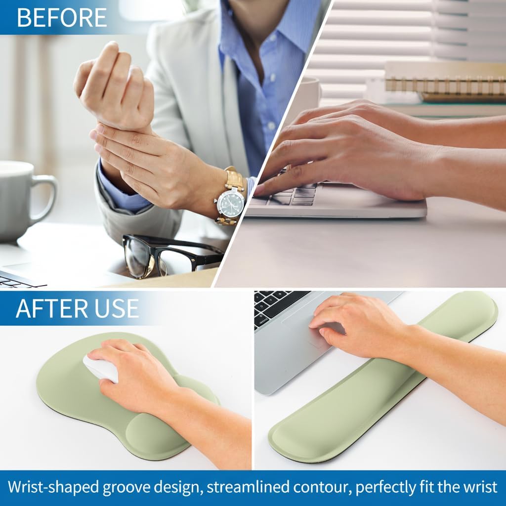 RICHEN Wrist Rest Support for Mouse Pad&Keyboard Set with Coaster,Concave Curved Memory Foam, Non-Slip Base Pain Relief Comfortable Easy Typing Pad for Home/Office (Lavender Purple)
