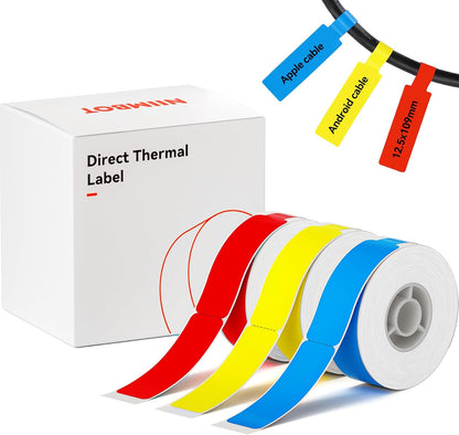 NIIMBOT White Cable Label Maker Tape for D11/D110/D101 Label Maker, 12.5 x 109 mm (0.49'' x 4.29''), 3 Rolls, Thermal Label for Home Office Labeling Tape Replacement