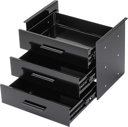 Menkxi 16 inch Under Desk Drawer Storage Pull out Storage Organizer Mounted Metal Sliding Hidden Under Counter Drawer Vertically Stacked for Office Sit Stand Workstation (Black,2 Layer)