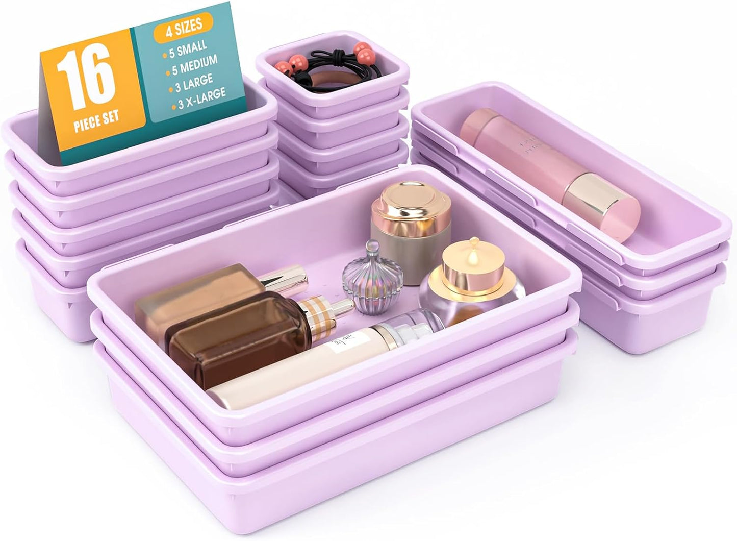 StoreHappily 10 PCS Drawer Organizer Set, 4 Size Makeup Drawer Divider Organizer With Non-Slip Pads, Interlocking Plastic Storage Bins for Office,Jewelry Vanity,Gadgets, Bathroom,Kitchen, Black