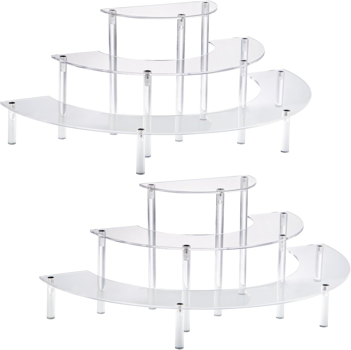 HENABLE Acrylic Display Riser - 3 Tier Clear Cupcake Stand, Perfume Organizer, Half Moon Dessert Stand, Shelf for Food, Amiibo Funko POP Figure Display