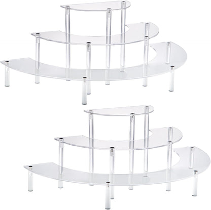 HENABLE Acrylic Display Riser - 3 Tier Clear Cupcake Stand, Perfume Organizer, Half Moon Dessert Stand, Shelf for Food, Amiibo Funko POP Figure Display
