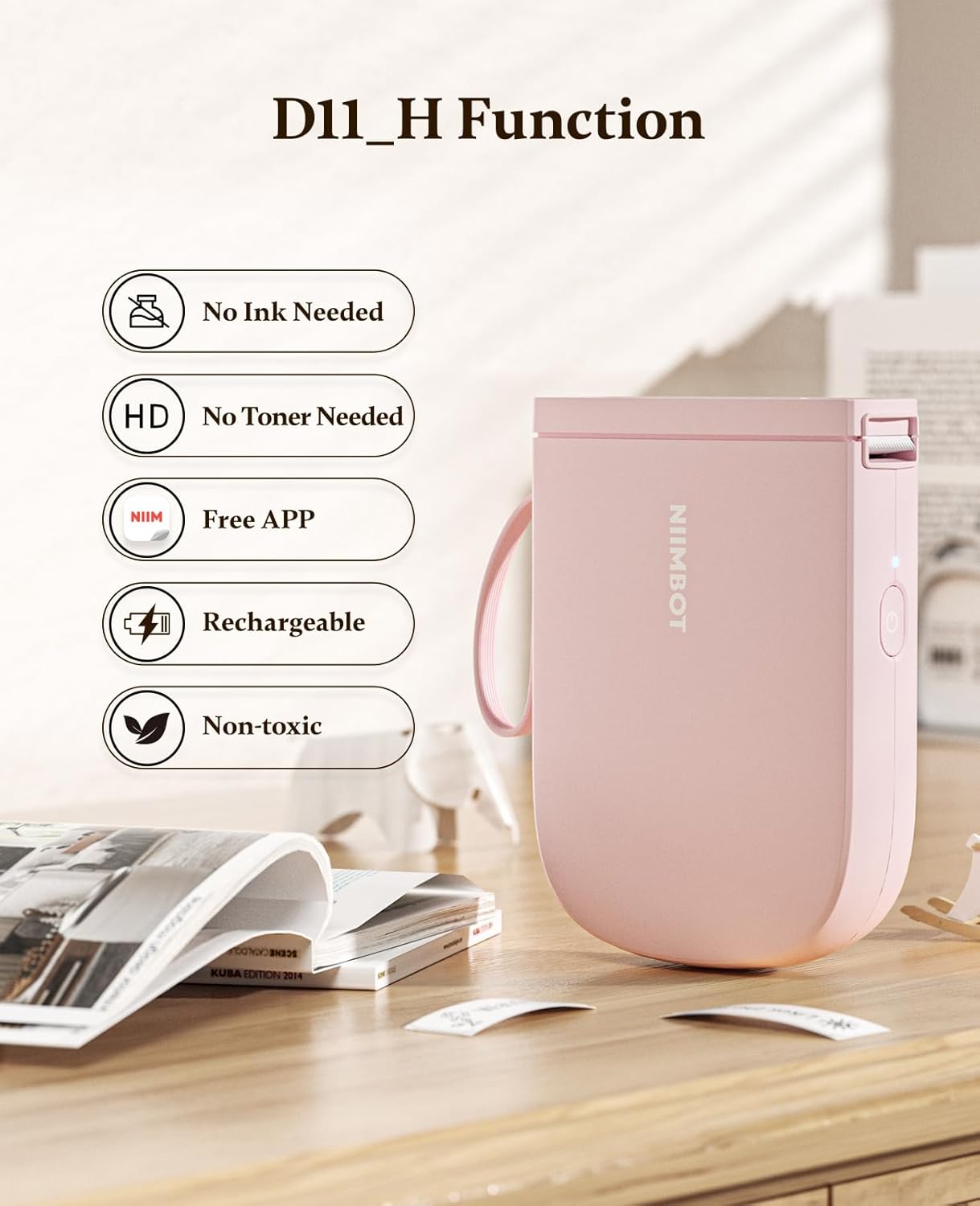NIIMBOT 300 DPI D11 Label Maker Machine with 1 Tape, Mini Portable Label Printer, Bluetooth Thermal Label Printer Sticker Labeler for Office Home Kitchen School Organization, White