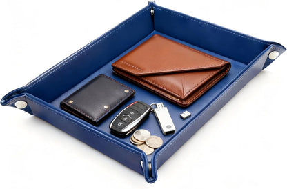 Leather Valet Tray Organizer, Catchall Tray, Desktop Storage for Keys, Coins, Wallet, Phone, Jewelry | Multi-Use Entryway Table, Desk & Nightstand Storage for Men & Women (Maroon)