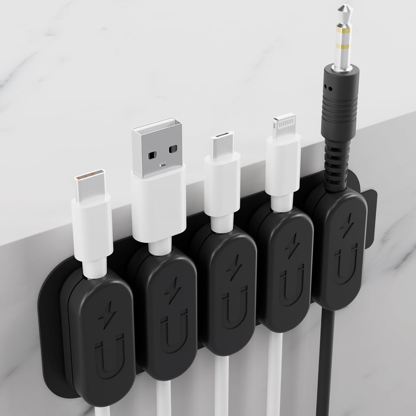 CHARGEWORX Pack of 5 Magnetic Cable Clips, Adhesive Cord Organizer for Desk, Nightstand, Wall or Car, Wire Holder for USB-C, Lightning and Micro-USB Cables