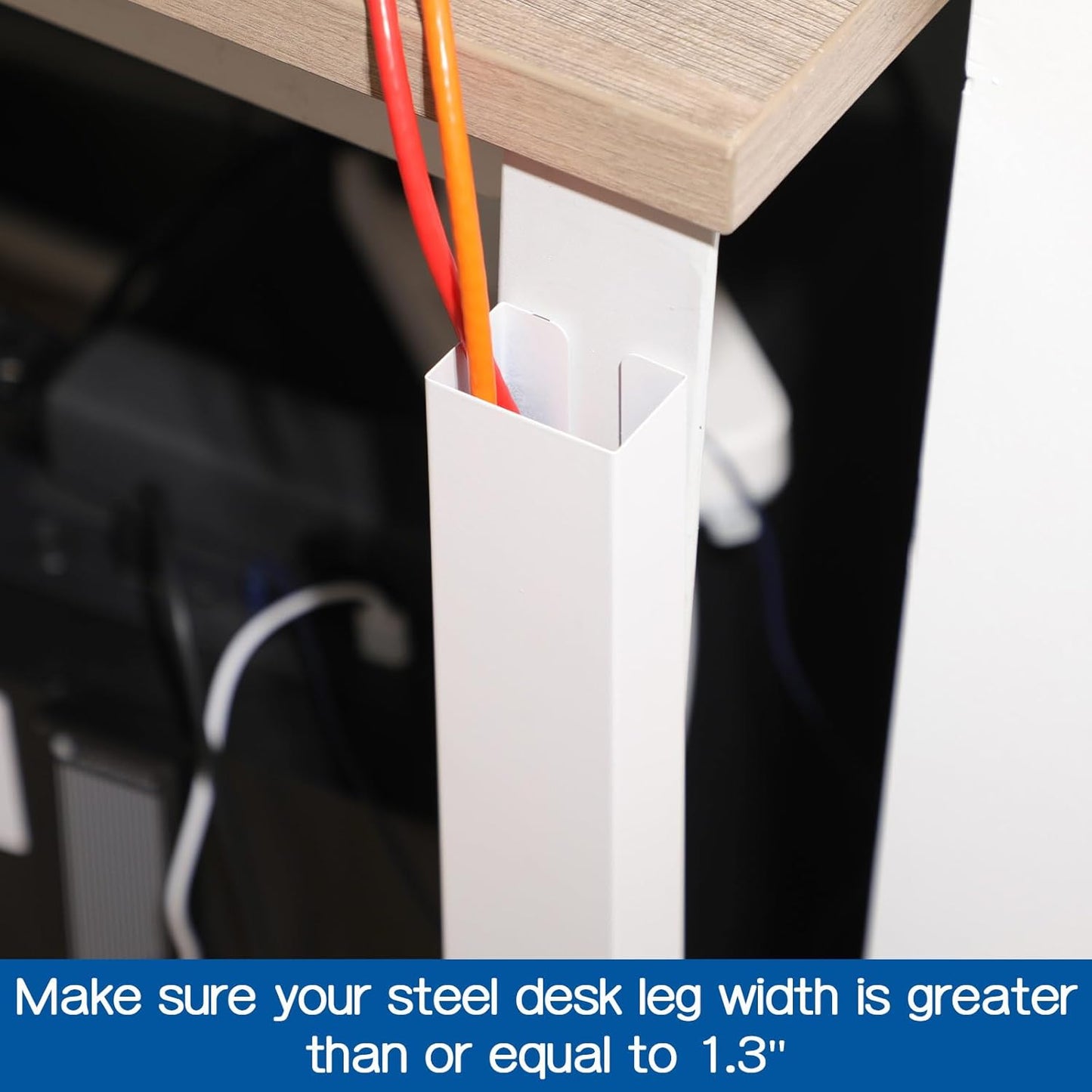 Blulu 2 Pack Steel Magnetic 14 Inch Cable Management Channel for Under Desk Leg Vertical Wire Hider Cover Cable Desk Organizer No Drill Cord Organizer Cord Hider Management for Home Office (White)