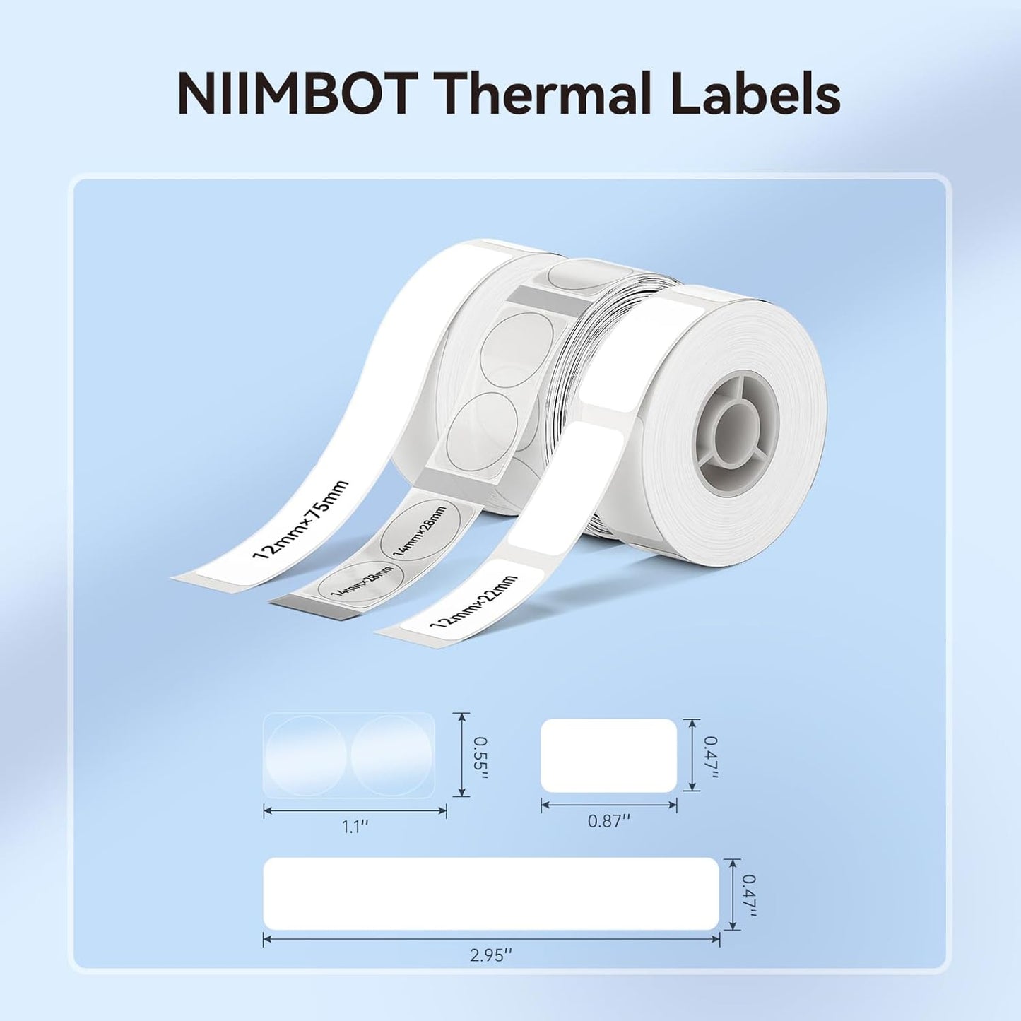 NIIMBOT White Cable Label Maker Tape for D11/D110/D101 Label Maker, 12.5 x 109 mm (0.49'' x 4.29''), 3 Rolls, Thermal Label for Home Office Labeling Tape Replacement