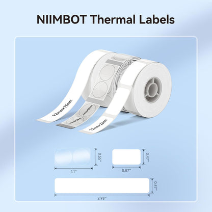 NIIMBOT White Cable Label Maker Tape for D11/D110/D101 Label Maker, 12.5 x 109 mm (0.49'' x 4.29''), 3 Rolls, Thermal Label for Home Office Labeling Tape Replacement