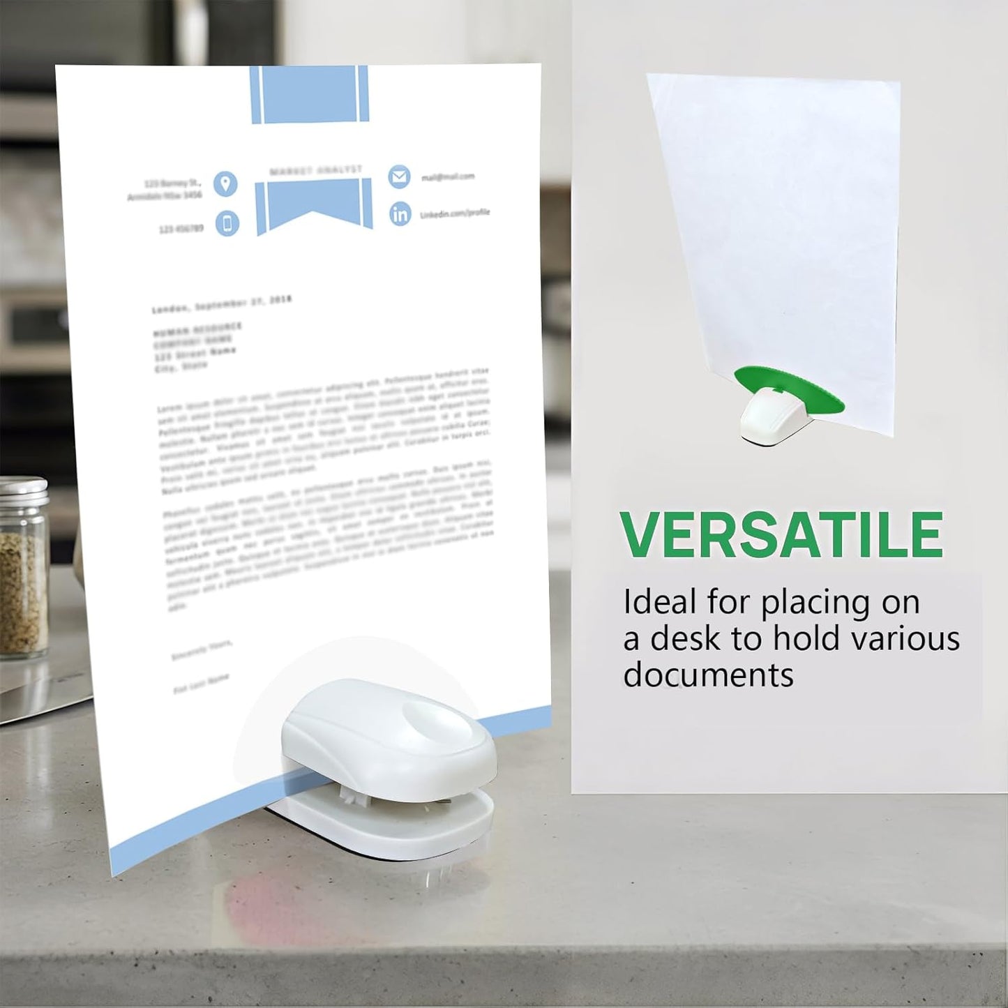 Plastic Document Holder for Typing, Portable Paper Stand with Non-Slip Base for A4 Paper, Compact Reading Clip Holder for Office Desk, Computer, Bank - White