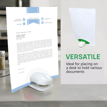 Plastic Document Holder for Typing, Portable Paper Stand with Non-Slip Base for A4 Paper, Compact Reading Clip Holder for Office Desk, Computer, Bank - White