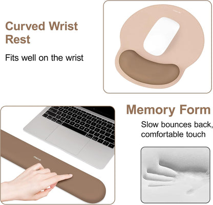 MOSISO Wrist Rest Support for Mouse Pad&Keyboard Set, Circle Curved Ergonomic Mousepad&Coaster Non-Slip Base Home/Office Pain Relief&Easy Typing Pad with Soft Cloth&Silicone Lining, Antique Green