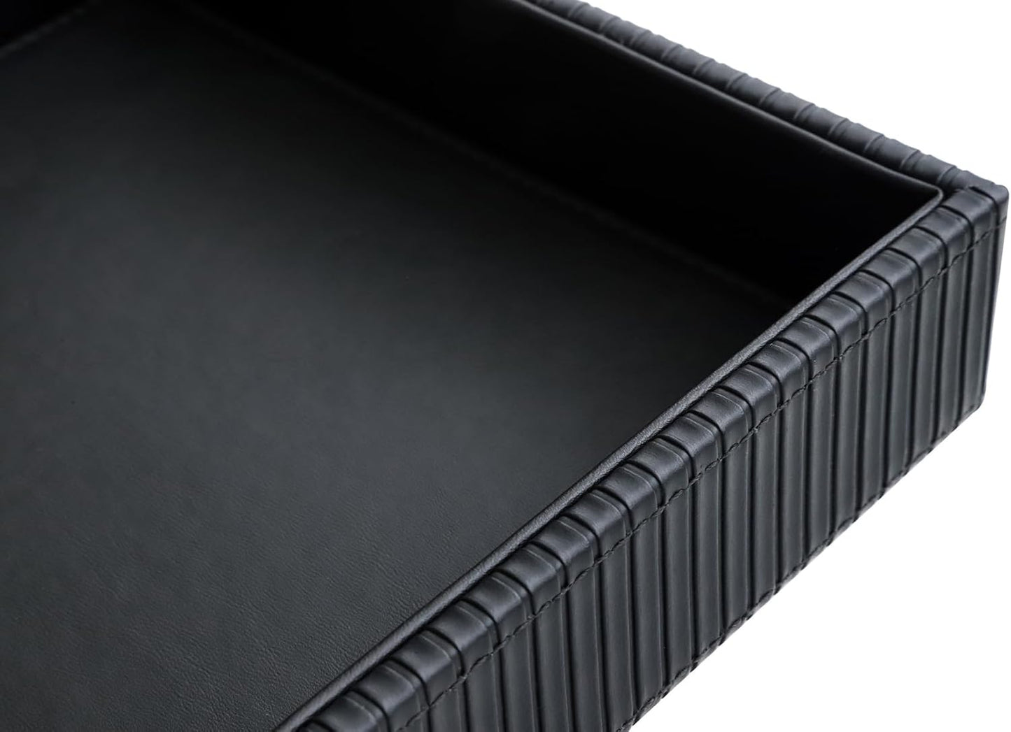 HofferRuffer Faux Leather Vanity Tray, Elegant Desktop Storage Organizer, Decorative Catchall for Perfume, Bathroom Valet, Nightstand or Dresser, Black, 10.2 x 8.4 x 1.8 Inches