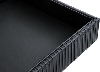 HofferRuffer Faux Leather Vanity Tray, Elegant Desktop Storage Organizer, Decorative Catchall for Perfume, Bathroom Valet, Nightstand or Dresser, Black, 10.2 x 8.4 x 1.8 Inches