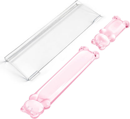 16.9inch Computer Keyboard Stand for Desktop, Gel Keyboard Wrist Rest Set for Ergonomic Typing, Comfort & Support for Office, Work, Gaming (Cute White Bear)
