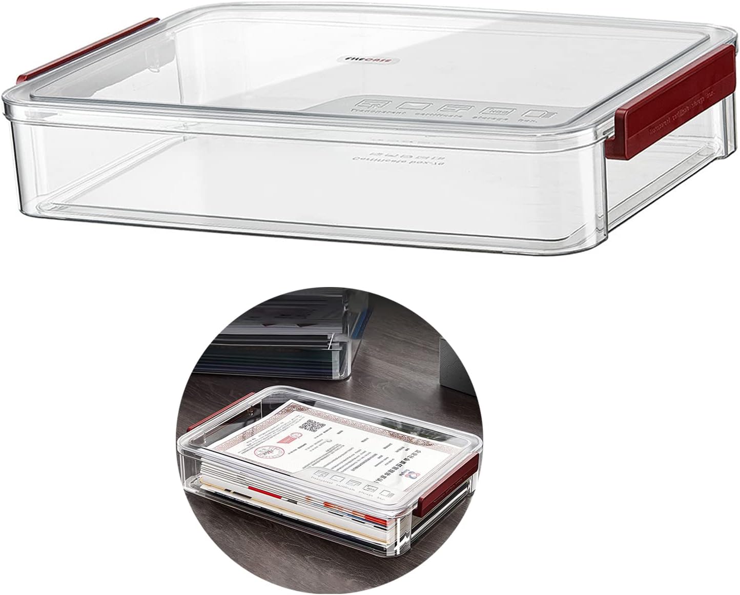 Clear File Storage Box with Lids, A4 Storage Box for 8"x11" Paper, Plastic A4 Container, Stackable Magazine File A4 Paper Project Case Bins, Desk Organizer Office Invoice Document