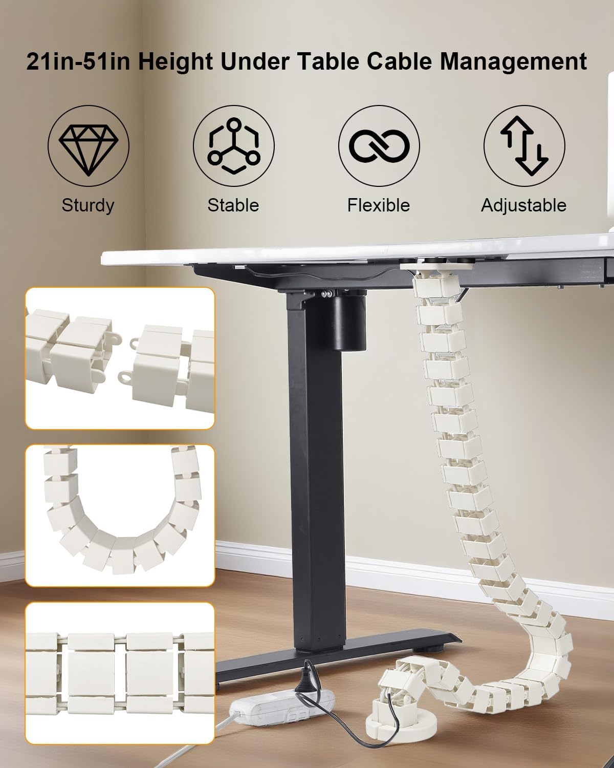 Under Desk Cable Management Vertebrae Fit for Sit Stand Desk Management, Magnetic Fixation Adjustable Length Cable Management Spinal, Flexible Chain Raceway Black