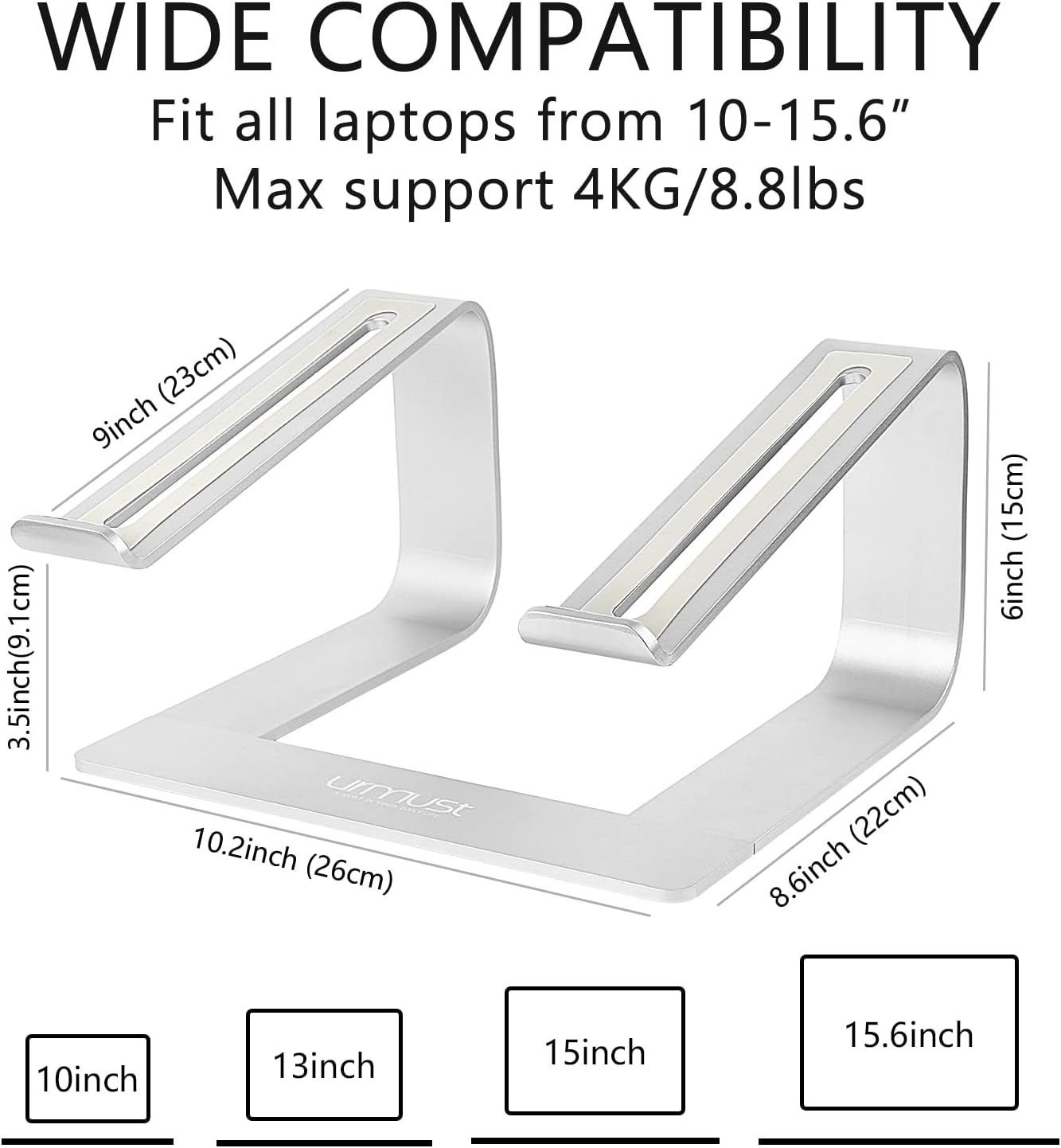 Urmust Adjustable Laptop Stand for Desk Aluminum Computer Stand for Laptop Riser Holder Notebook Stand Compatible with MacBook Air Pro Ultrabook All Laptops 11-17 inch (Black)