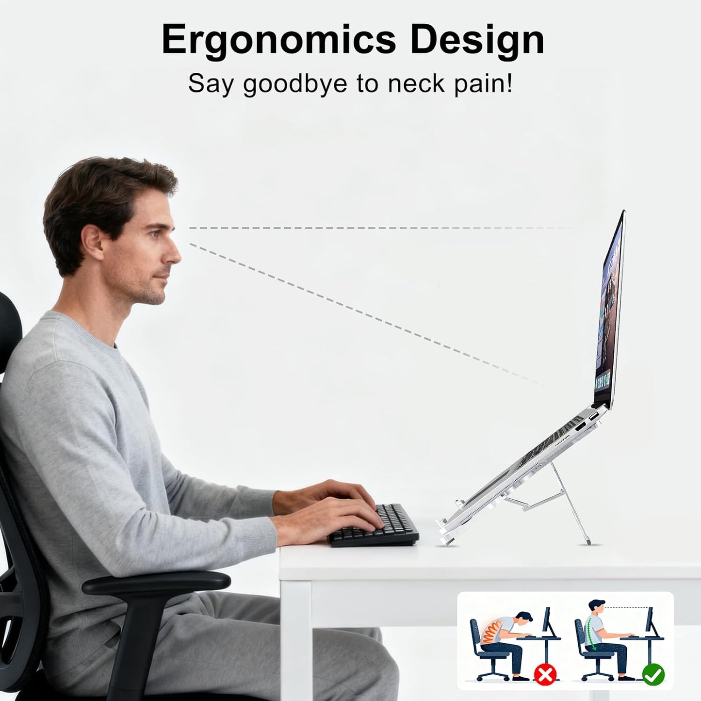Laptop Stand for Desk, Ergonomic Portable Laptop Stand, Riser Holder Notebook Stands, Foldable Aluminum Computer Stand with Air, Pro, More 10-16” Laptops, Tablets, Phone