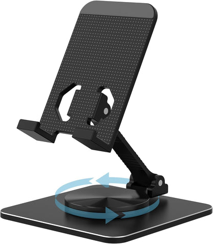 Cell Phone & Tablet Stand for Desk, Aluminum Adjustable Holder for iPhone, iPad & Smartphones || Foldable Mount with 360° Swivel, Stable Base & Portable Design for 4–9.7in Devices, Purple