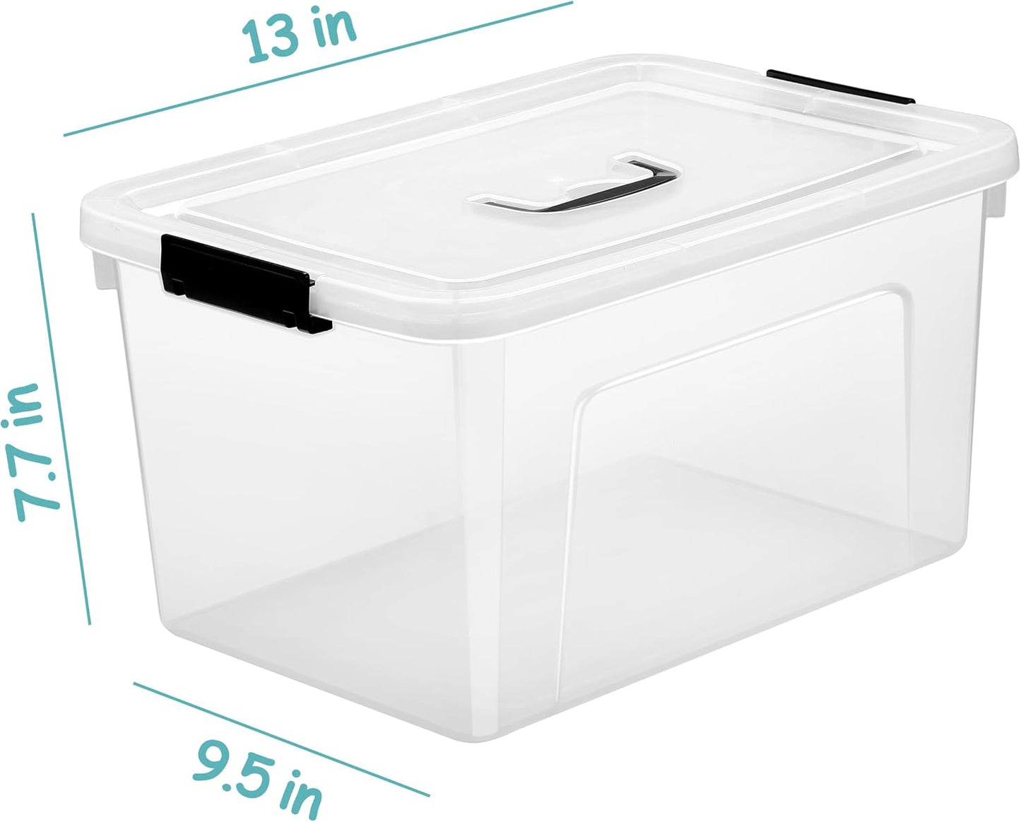 Stackable Plastic Black Storage Bins with Lids 6 Pack, 12 Quart Modular Organizer Boxes with Secure Latches for Closet, Pantry, Office and Small Item Storage
