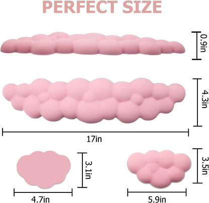 Ergonomic Keyboard Wrist Rest, PU Leather Memory Foam Cloud Wrist Rest for Computer Keyboard, Mouse Wrist Rest and Keyboard Pad for Gaming, Office, Computer, Laptop, Typing Pain Relief, Pastel Pink