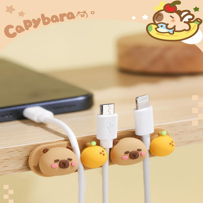 Capybara Cable Organizer, Adorable Animal-Shaped Cable Clips, Desk Cable Management Cord Holder for Home and Office, Cute Wire Clips for Headphones, Chargers, USB Cables (2-Pack)
