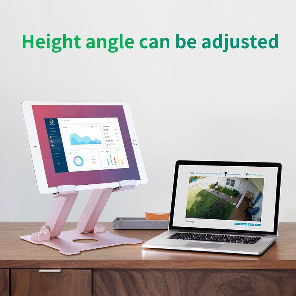KABCON Quality Tablet Stand,Adjustable Foldable Eye-Level Aluminum Solid Up to 15-in Tablets Holder for Microsoft Surface Series Tablets,iPad Series,Samsung Galaxy Tabs,Amazon Kindle Fire,Etc.Silver