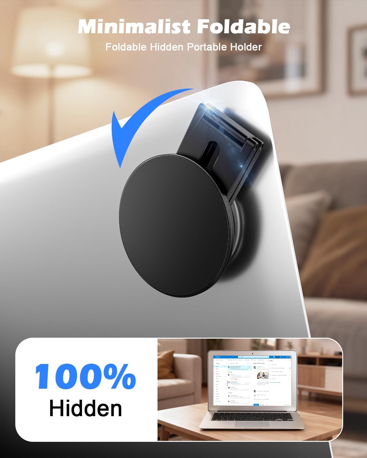 CloudValley Magnetic Phone Laptop Holder Mount, Foldable Hidden Portable Stand for iPhone 17/16/15/14/13 & All Phone, Clamp for Monitor Side, Compatible with Laptop, Desktop, Tesla Model 3/ Y, Silver