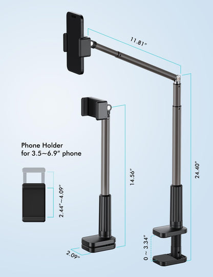 Viozon Phone Holder, Flexible Long Arm,Overhead Mount,360° Angle Adjustable,Aluminum Alloy, C Clamp for Headboard Bedside&Table&Desk,Compatible with 3.5"-6.9" Phone,iPhone 16 15 Plus/Pro Max W