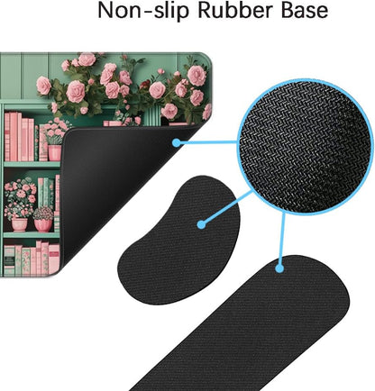 MIBITRI Keyboard Mouse Pad Set, Extended Gaming Mouse Pad+Ergonomics Keyboard Wrist Rest Support, Memory Foam, Easy Typing Pain Relief, 4Pcs XXL Ultra Thick Desk Mat, Enchanted Bookshelf