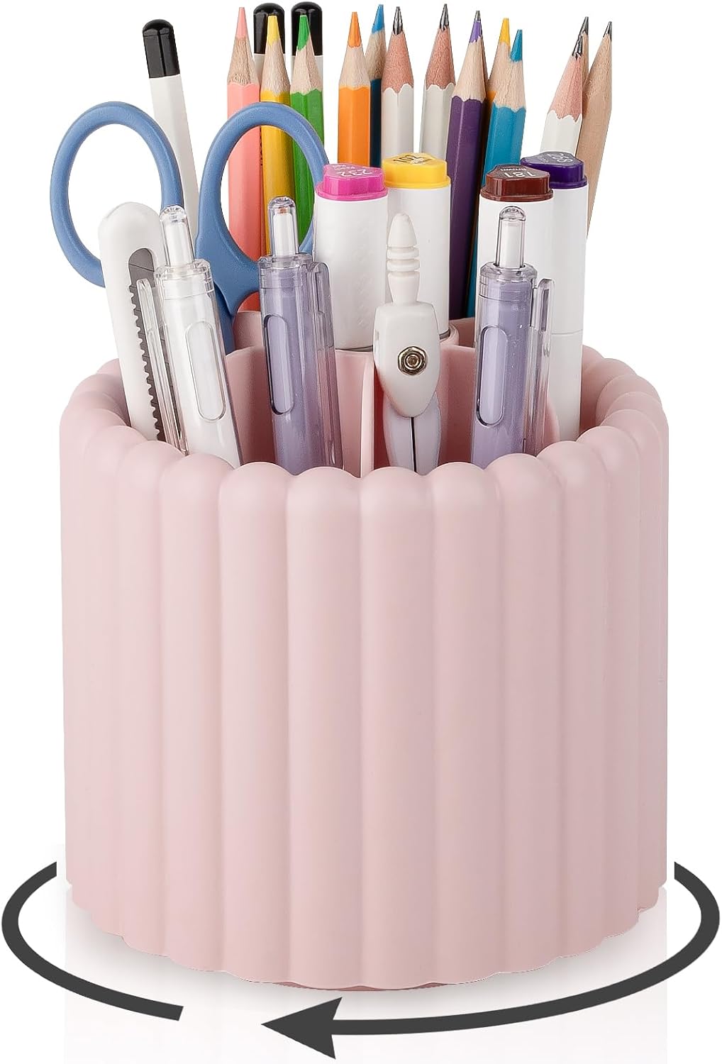 Anyoifax 360° Rotating Pen Holder 7 Slots Desk Organizer Removable Pencil Cup Plastic Art Supplies and Accessories Desktop Storage Box Caddy for Office, School, Home (White)