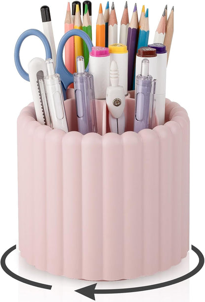 Anyoifax 360° Rotating Pen Holder 7 Slots Desk Organizer Removable Pencil Cup Plastic Art Supplies and Accessories Desktop Storage Box Caddy for Office, School, Home (White)