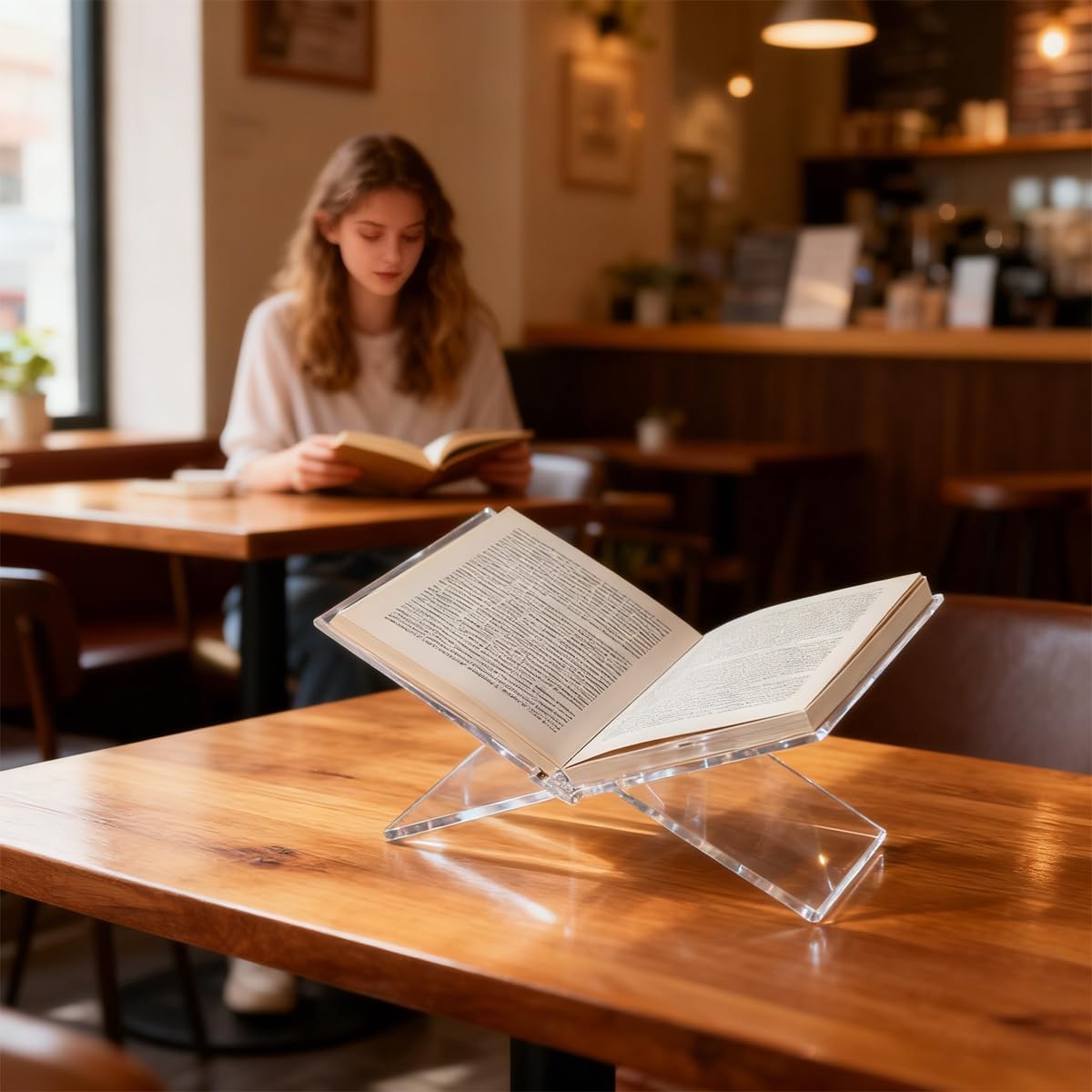Haploon 2 Pcs Clear Acrylic Book Holder 10 x 6 x 5.5 in Cross Frame Book Stand Coffee Table Book Stand, Open Large Book Display Stand Adjustable Height for Cookbooks, Quran, Bibles, Easel, Art