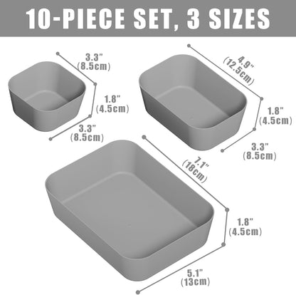 Plastic Drawer Organizers, 10 PCS Drawer Organizer Bins, Bathroom and Vanity Organizer Plastic Tray, Makeup organizer and storage for Makeup, Bedroom, Kitchen Gadgets Utensils and Office (Green)