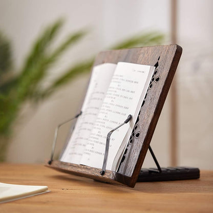 Book Stand with Page Clips, Foldable Reading Rest Holder, Portable Desk Bookrest, Cookbook/Tablet PC/Music Document Stand, Adjustable Wood Reading Frame (Chinese Knot, 11.8 x 8.7 inches)