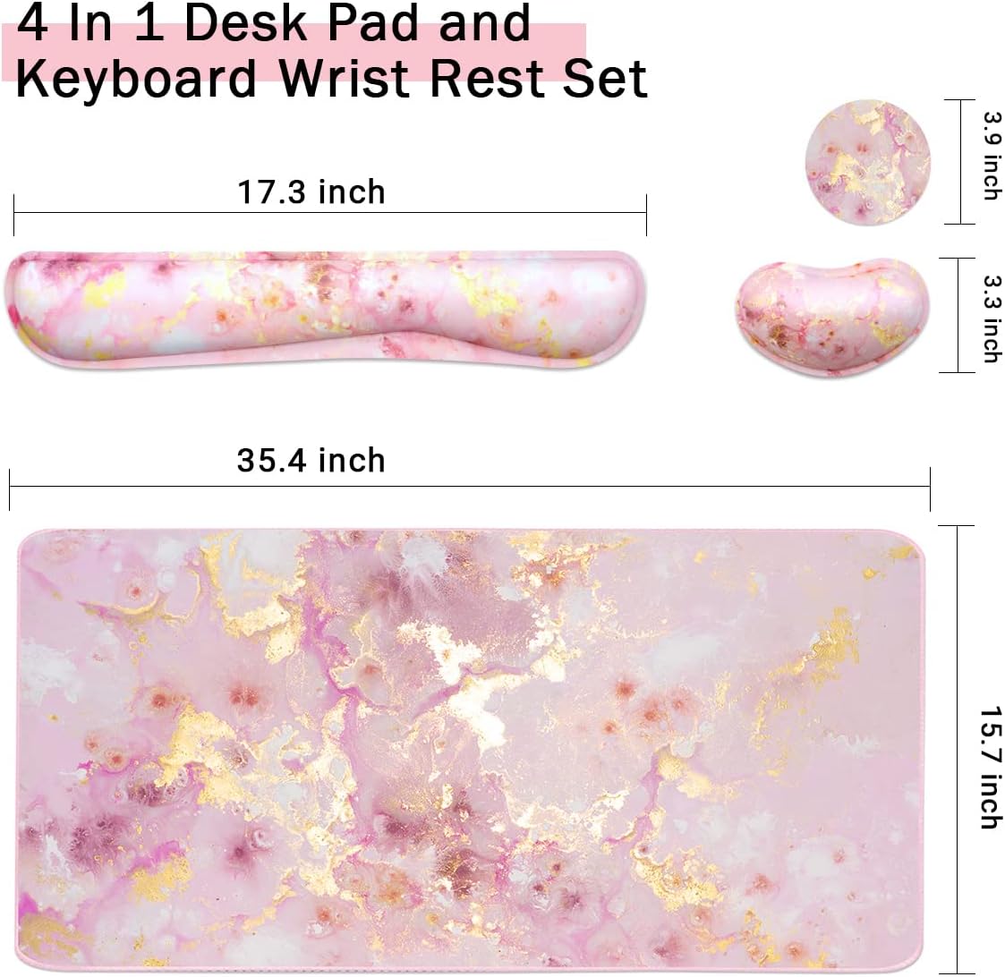 4-in-1 Large Gaming Mouse Pad, Keyboard Wrist Rest Pad & Wrist Support Mousepad Set, Extended Desk Pad Waterproof Desk Mat for Home Office Study Game-Black