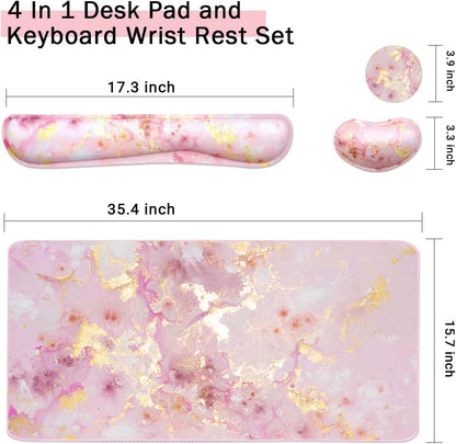 4-in-1 Large Gaming Mouse Pad, Keyboard Wrist Rest Pad & Wrist Support Mousepad Set, Extended Desk Pad Waterproof Desk Mat for Home Office Study Game-Black