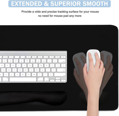 4-in-1 Large Gaming Mouse Pad, Keyboard Wrist Rest Pad & Wrist Support Mousepad Set, Extended Desk Pad Waterproof Desk Mat for Home Office Study Game-Black