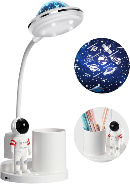 Astronaut Desk Lamp for Kids,Star Space Projector Galaxy Night Light,Eye-Care Reading Small Desk Lamps, with Pen Holder Spaceman Table Lamp, Bedroom Decor Aesthetics, Gifts for Boys and Girls
