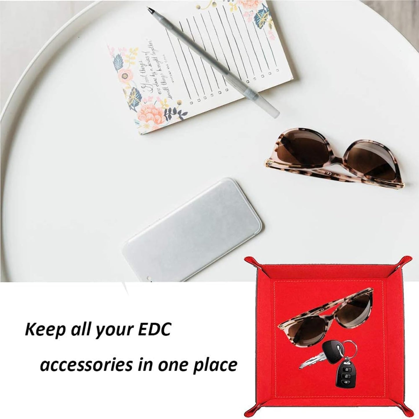 siduater Valet Tray Desktop Storage Organizer, Vegan Leather Catchall Bedside Vanity Tray Nightstand Caddy Holder for Remote Controller, Watch, Keys, Phone, Wallet, Sunglasses, Jewelry - Map