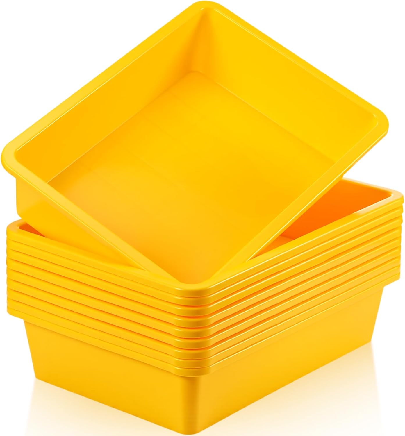 Hoteam 10 Pcs Flat Storage Organizer Tray Bin Paper Tray for Classroom Plastic Stackable File Organizer for School Office Teacher Book Organization(Clear,13.78 x 9.84 x 3.15 Inch)