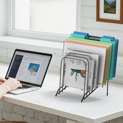 MINDEPOT Incline Sorter Desk File Organizer, Metal Desk Magazine Folder Holder with 8-Section Vertical Compartments Rack File Organizer for Office, Home, School
