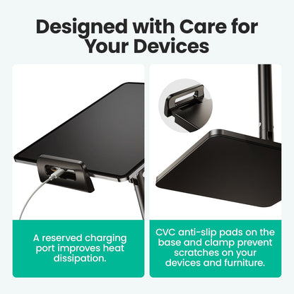 Ergonomic Phone iPad Stand for Desk - Ultra Sturdy Base, Adjustable & Foldable Mobile Holder with 2 Extendable Clamps, Work from Home Essentials Compatible with iPhone/iPad (1 Pack)