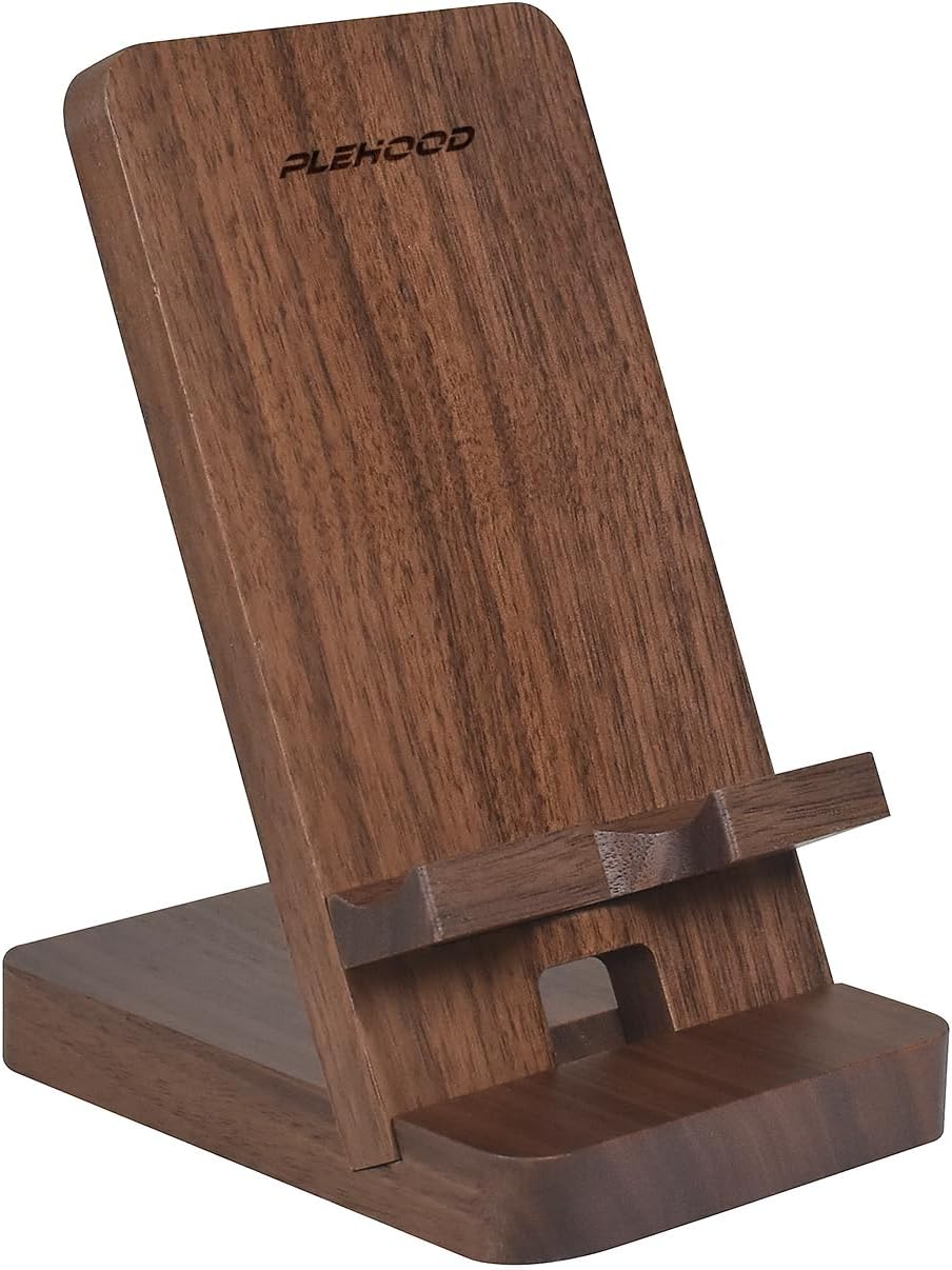 Wood Phone Stand, Desktop Wooden Phone Holder, Portable Office Phone Stand for Desk, Wood ipad Stand, Compatible with iPhone & All Cell Phones (Walnut)