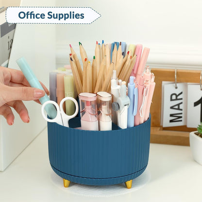 SKYDUE 360 Rotating Purple Pen & Art Supply Organizer - 5 Slot Desk Organizer for Office, School, Home