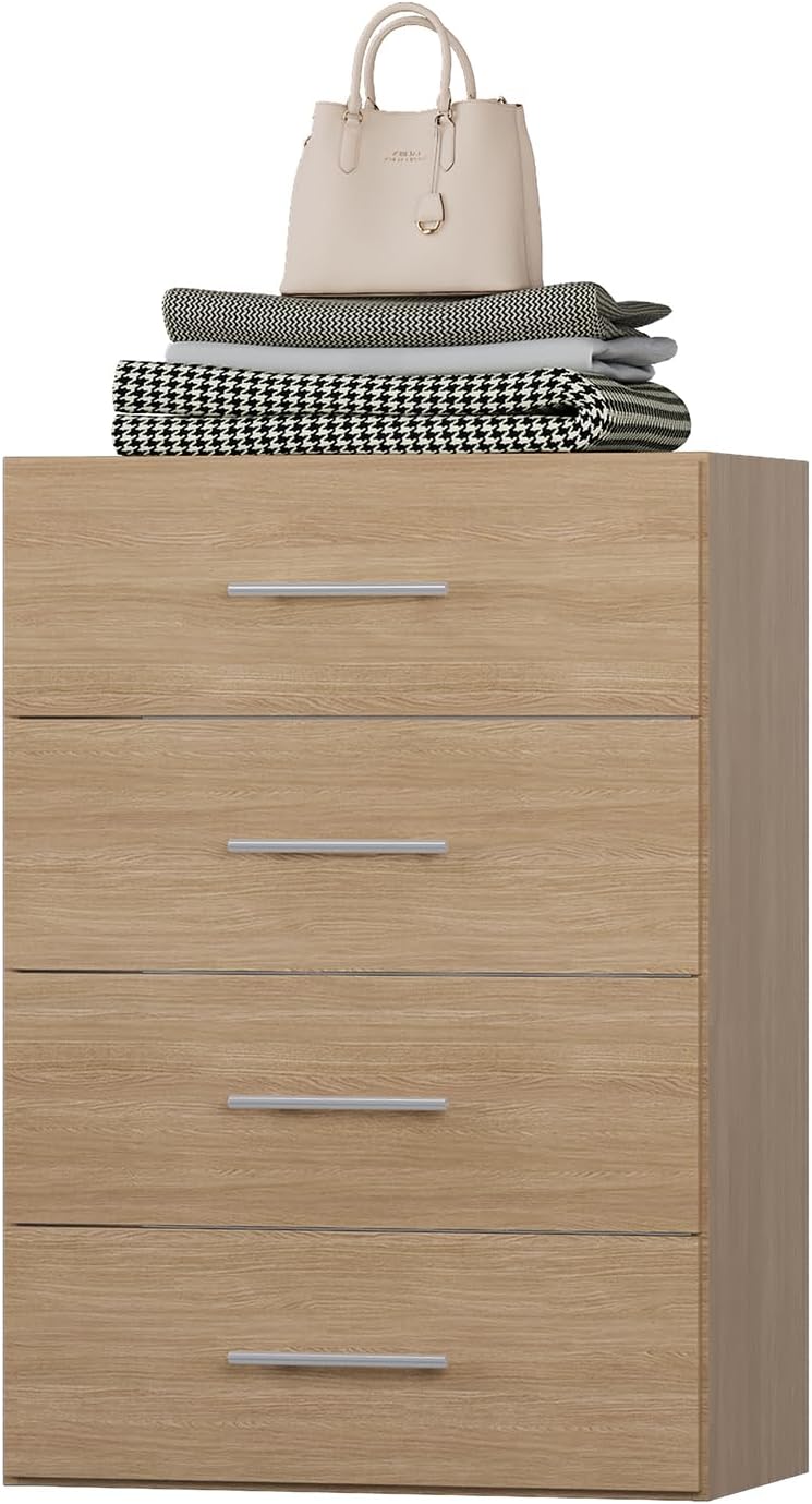 4-Drawer Stackable Storage Organizer Unit for Closet, Modular Wood Closet Storage Bins with Drawers, Closet She-lf Organizer Basket for Hanging Clothes, Wood, 25.5"W