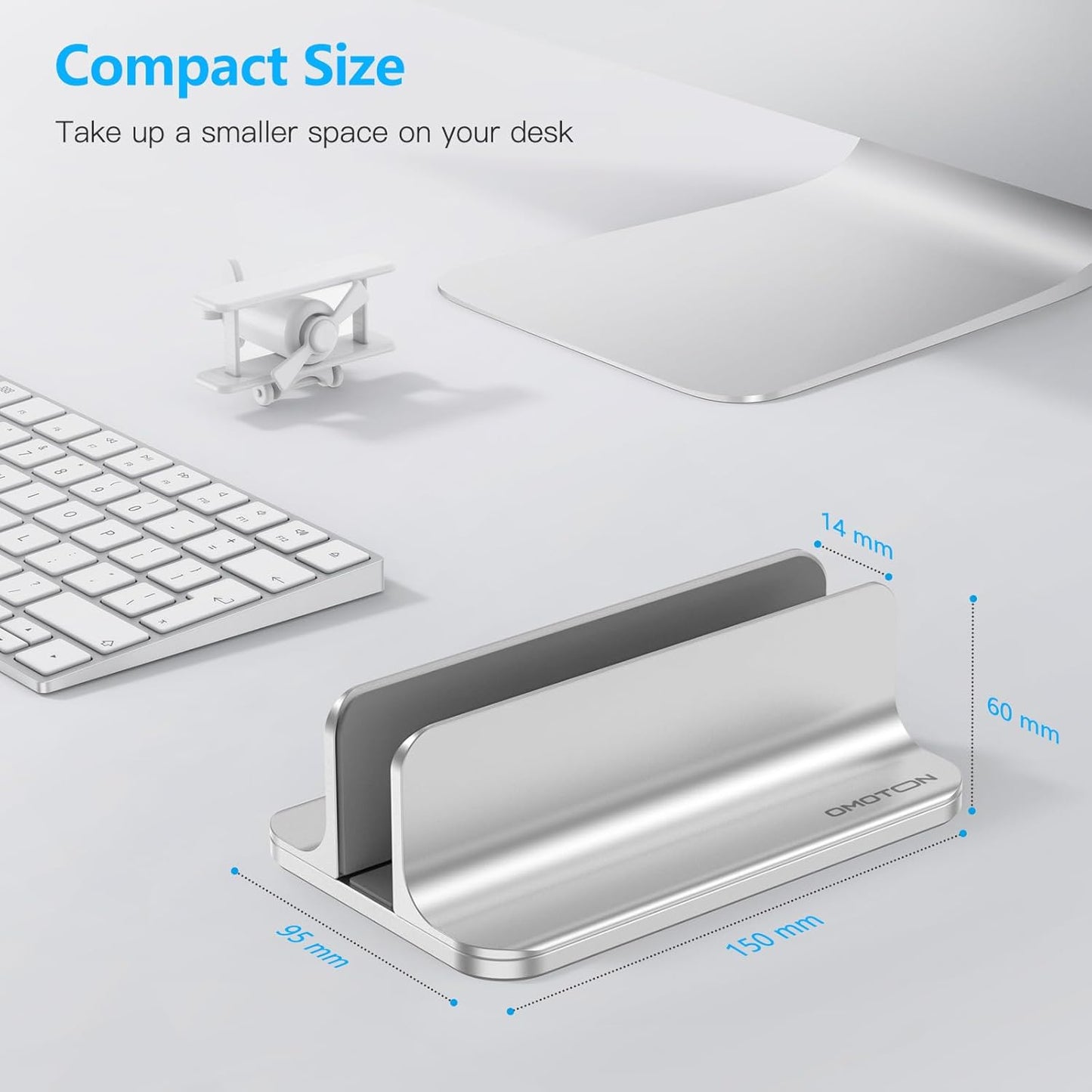 OMOTON Vertical Laptop Stand Holder, Desktop Aluminum Stand for MacBook with Adjustable Dock Size, Fits All MacBook, Surface, Chromebook and Gaming Laptops (Up to 17.3 inches),Black